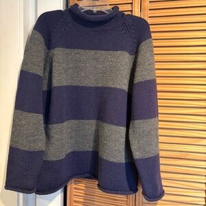 Vintage J. Crew Navy & Gray Striped Roll Neck Sweater 100% wool small nautical